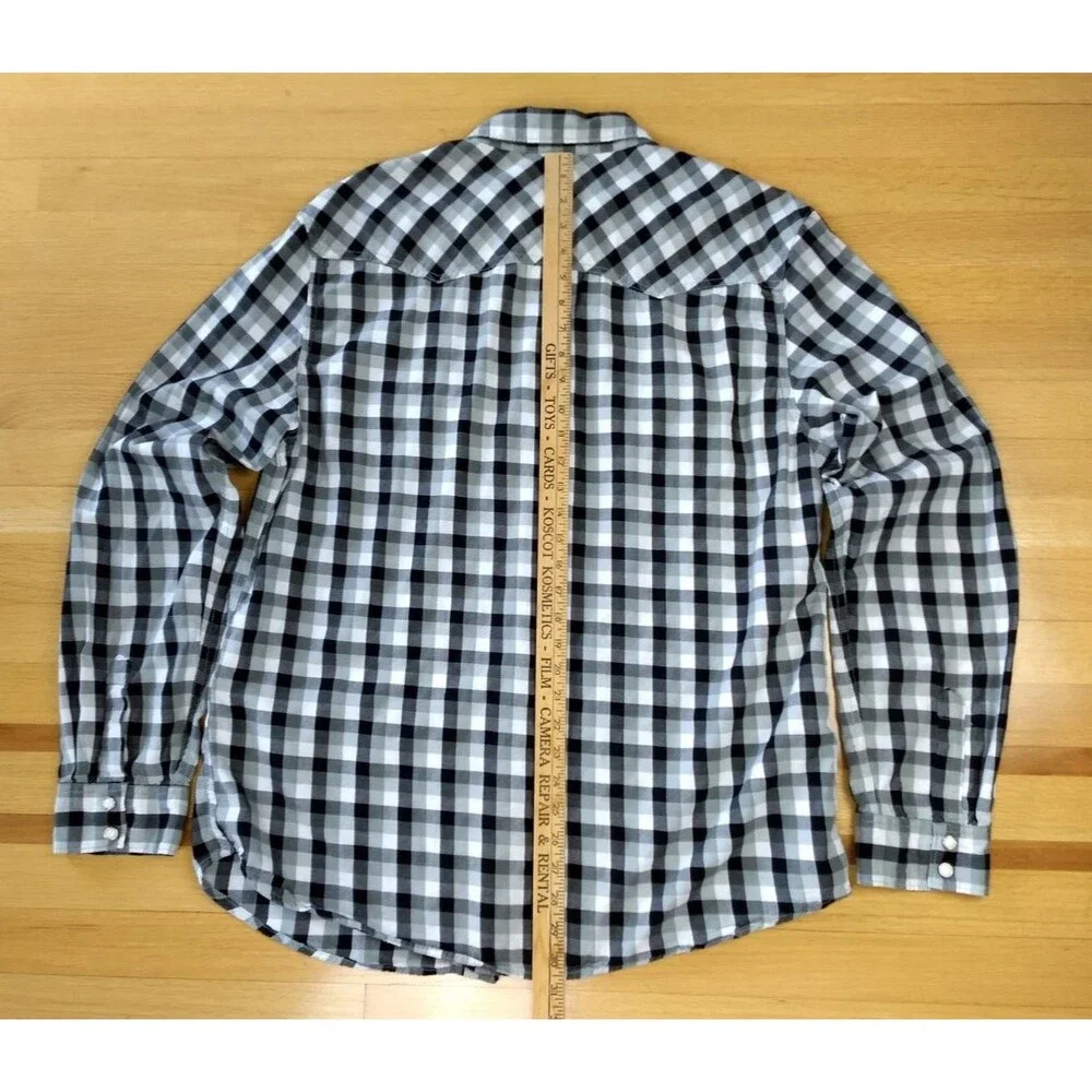 LEVIS Pearl Snap Shirt Mens XXL Plaid Buffalo Check Western Sawtooth Pockets 2XL